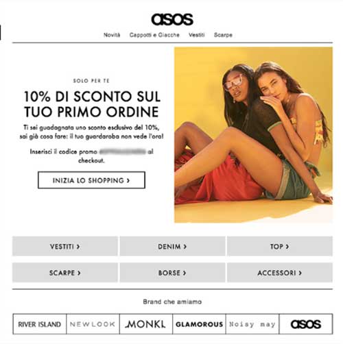 Come personalizzare le email di benvenuto: esempio asos