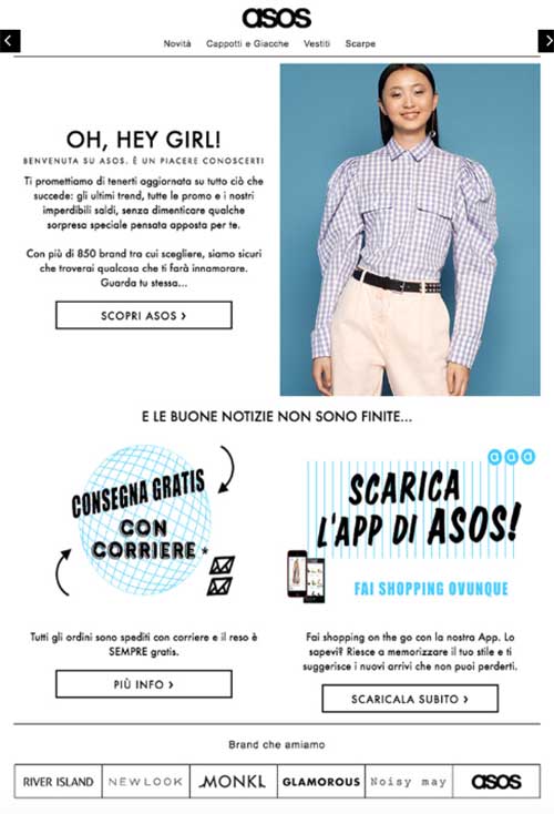 Email di benvenuto alla newsletter asos