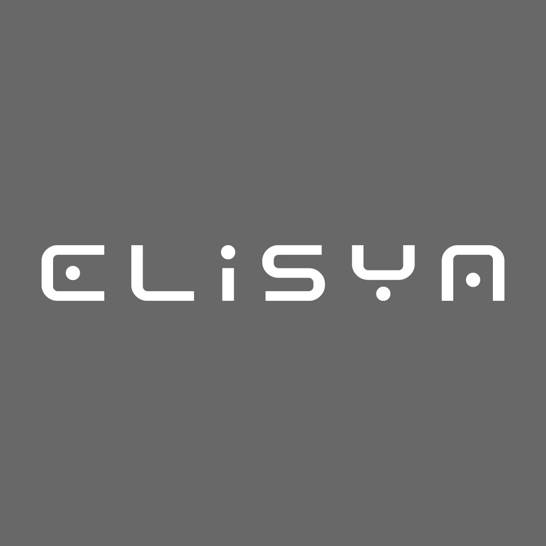 Logo di Elisya in versione negativa, con caratteri bianchi su sfondo grigio scuro, che mostra il design futuristico del naming